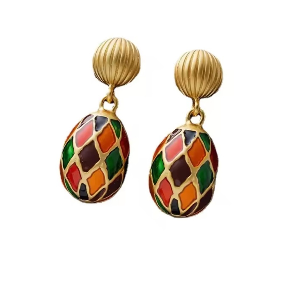 Vintage Harlequin Enamel Drop Earrings - Picture 5 of 6